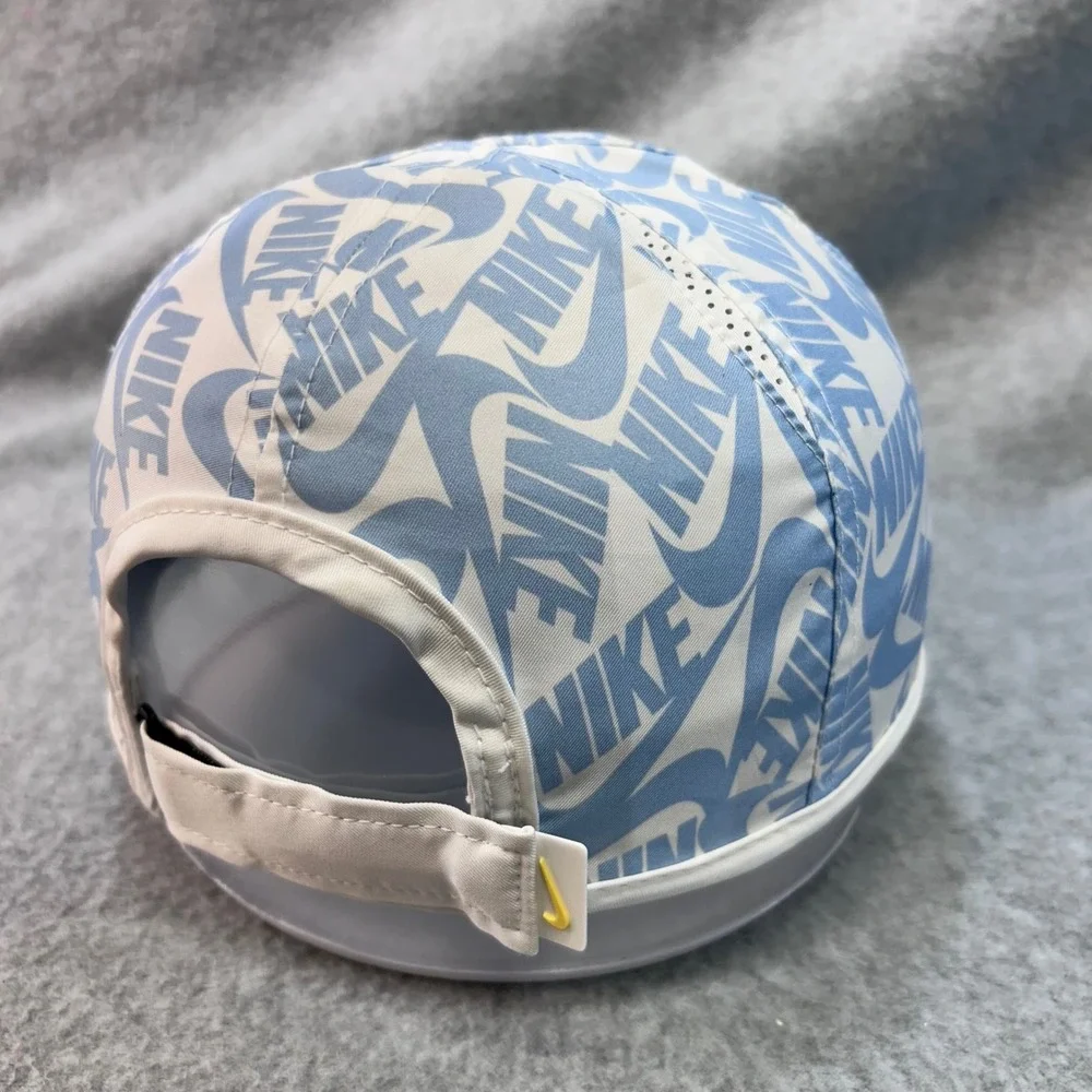 Nike All Over Logo Print Unisex Blue Featherlight Dri-FIT Adjustable Hat OSFA